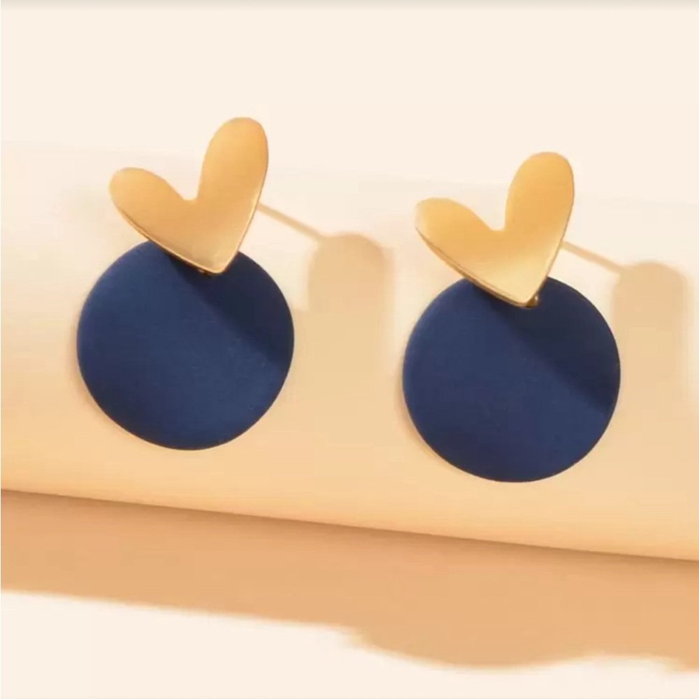 Gold and Blue Heart Drop Earrings